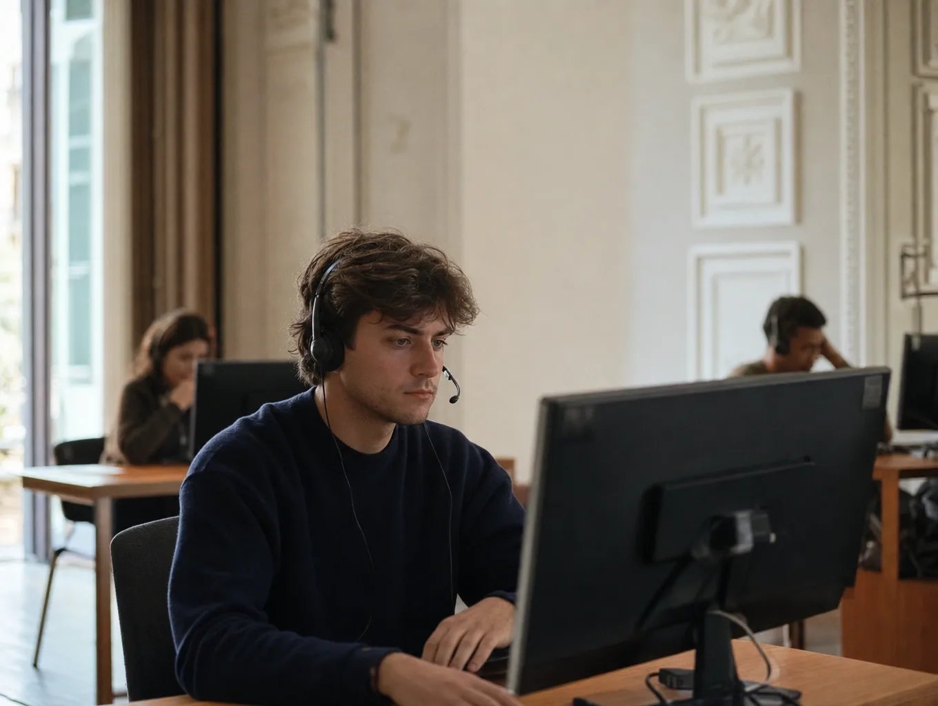 Estudiante concentrado en un examen Pearson en British Fleming School